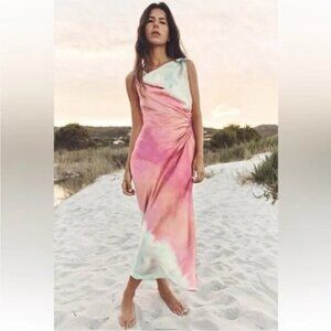 "NWT" Zara Tie Dye‎ Print Midi Sleeveless Dress - Size XL